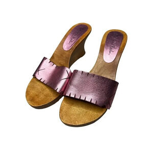 Y2K vintage Gabriella Rocha pink wood block sandals size 7M.